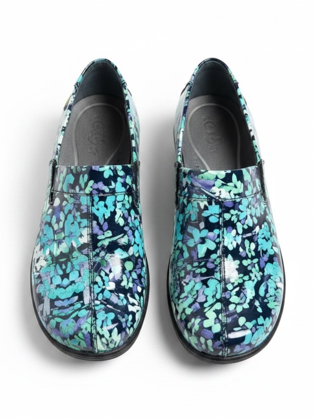 Dansko Work Wonders Slip Resistant Nursing Clogs Blue Floral EU 38 (US 7.5-8)